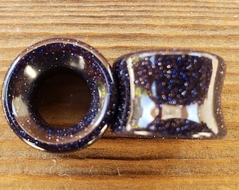 Pair of BLUE SANDSTONE Tunnel Plugs Gauges Body Jewelry Double Flared - Pick Size