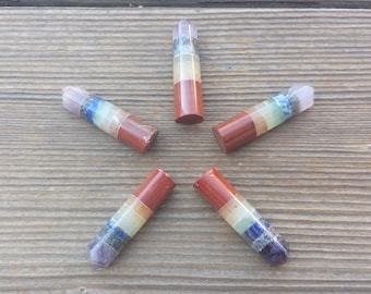 NATURAL 7 CHAKRA BONDED (Type 2)  Single Terminated Gemstone Crystal Pencil Point (One)