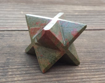 Large (50mm) UNAKITE Natural Gemstone Merkaba Star (One)