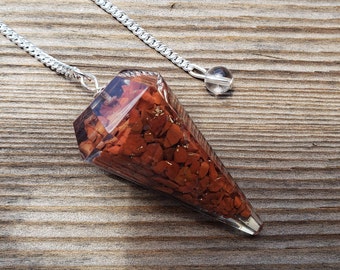 ORGONE RED JASPER Gemstone Faceted Orgone Pendulum