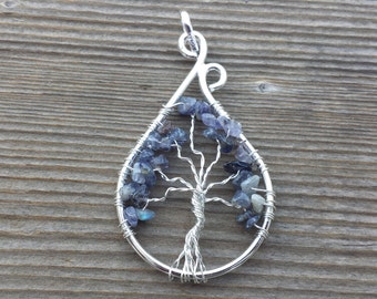 Drop/Peacock Style IOLITE Tree Of Life Wire Wrapped Pendant Stone Natural Gemstone