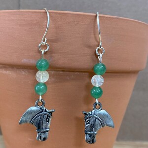 HORSE EARRINGS with  Gemstone Citrine and Green Aventurine Handmade Gemstone  Earrings