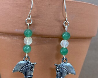 HORSE EARRINGS with  Gemstone Citrine and Green Aventurine Handmade Gemstone  Earrings