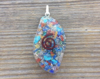 ORGONE 7 CHAKRA Gemstone Eye Shaped Pendant Orgone (One)