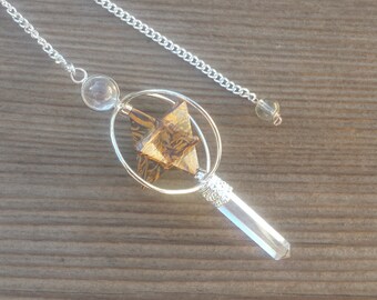 Natural CALLIGRAPHY STONE Gemstone 3 Stone Merkaba Spinning Star Faceted Pendulum