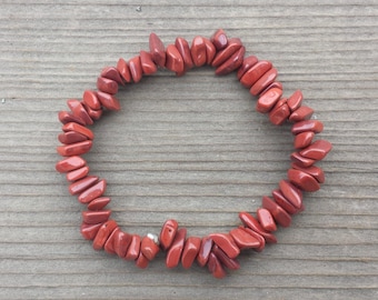 RED JASPER Natural Stone Gemstone Stretchy Chip Bracelet