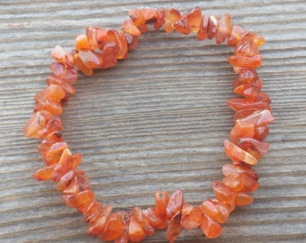 CARNELIAN Natural Stone Gemstone Stretchy Chip Bracelet