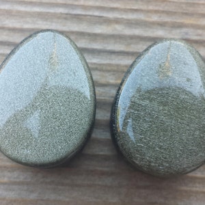 Pair of Real GOLDEN OBSIDIAN DROP Plugs Gauges Body Jewelry Double Flared - Pick Size