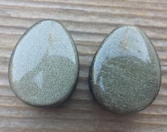 Pair of Real GOLDEN OBSIDIAN DROP Plugs Gauges Body Jewelry Double Flared - Pick Size