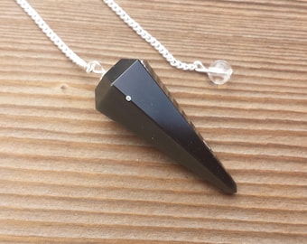 BLACK OBSIDIAN Natural Stone Gemstone Faceted Pendulum