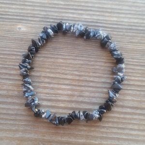 SNOWFLAKE OBSIDIAN Natural Stone Gemstone Stretchy Chip Bracelet
