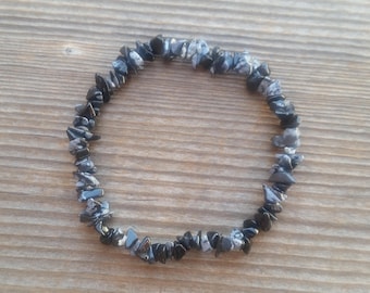 SNOWFLAKE OBSIDIAN Natural Stone Gemstone Stretchy Chip Bracelet