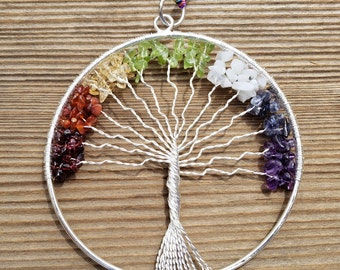 Natural 7 CHAKRA Tree Of Life Large Suncatcher Decoration Stone Gemstone