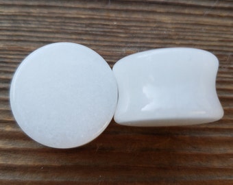 Pair of Real WHITE AGATE Flat Plugs Gauges Body Jewelry Double Flared - Pick Size