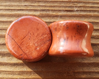 Pair of Real RED JASPER Flat Plugs Gauges Body Jewelry Double Flared - Pick Size