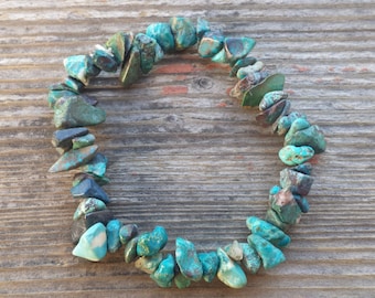 CHRYSOCOLLA Natural Stone Gemstone Stretchy Chip Bracelet