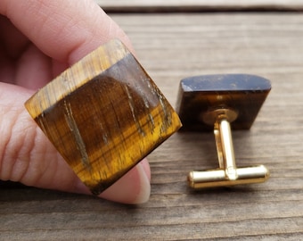 TIGER EYE SQUARE Natural Gemstone Cufflinks Stone Cuff Links