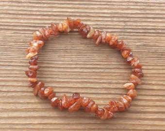 HESSONITE Natural Stone Gemstone Stretchy Chip Bracelet