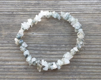 NATURAL TOURMALATED QUARTZ Stone Gemstone Stretchy Chip Bracelet