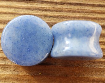 Pair of Real BLUE AVENTURINE Flat Plugs Gauges Body Jewelry Double Flared - Pick Size