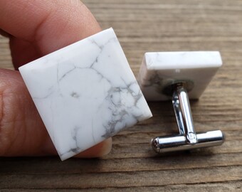 HOWLITE SQUARE Natural Gemstone Cufflinks Stone Cuff Links