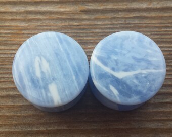 Pair of Synthetic BLUE LACE AGATE Flat Plugs Gauges Body Jewelry Double Flared - Pick Size