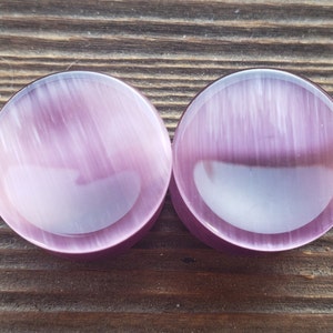Pair of Real CONCAVE PURPLE CATS Eye  Plugs Gauges Body Jewelry Double Flared - Pick Size