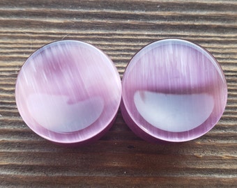 Pair of Real CONCAVE PURPLE CATS Eye  Plugs Gauges Body Jewelry Double Flared - Pick Size