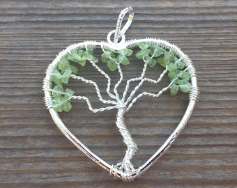 Heart Style PERIDOT Tree Of Life Wire Wrapped Pendant Stone Natural Gemstone