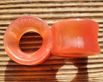Pair of ORANGE CATS EYE Tunnel Plugs Gauges Body Jewelry Double Flared - Pick Size