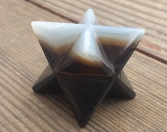 Large (50mm) GREY AGATE Natural Gemstone Merkaba Star (One)