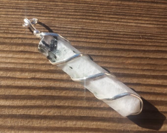 RAINBOW MOONSTONE Spiral Wire Wrapped Pencil Point Pendant Gemstone