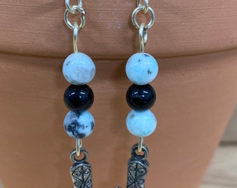 WESTERN BOOTS EARRINGS Horse Earrings with  Gemstone Onyx and Lotus Jasper Handmade Gemstone  Earrings