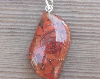 ORGONE RED JASPER Gemstone Eye Shaped Pendant Orgone (One)