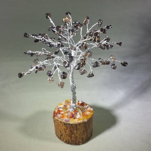 Natural SMOKEY QUARTZ Gemstone Chip Tree With 100 Stones Crystal Tree Of Life