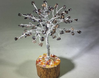 Natural SMOKEY QUARTZ Gemstone Chip Tree With 100 Stones Crystal Tree Of Life