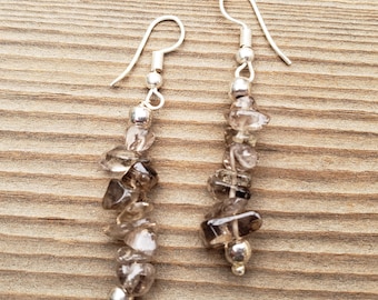 Natural SMOKEY QUARTZ Handmade Gemstone Chip EARRINGS