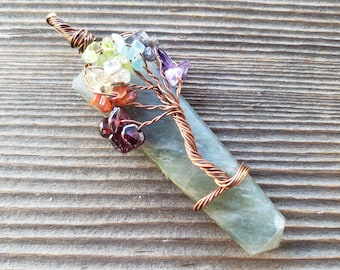 GREEN AVENTURINE COPPER Flat Point Tree Of Life Pendant Gemstone
