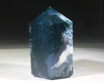 NATURAL MOSS AGATE Carved Faceted Point Gemstone Crystal  Point