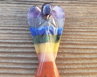 2" 7 CHAKRA BONDED ANGEL Natural Handcarved Stone Gemstone