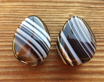 Pair of Real Black STRIPE AGATE DROP Plugs Gauges Body Jewelry Double Flared - Pick Size