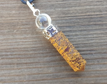 CALLIGRAPHY STONE 2 Stone Crystal Point Pendant With Quartz Sphere and Cord Stone Natural Gemstone