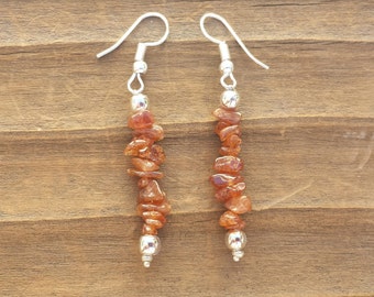 Natural HESSONITE GARNET Handmade Gemstone Chip EARRINGS