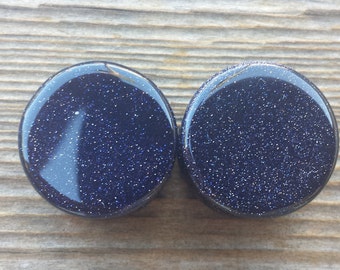 Pair of BLUE SANDSTONE Flat Plugs Gauges Body Jewelry Double Flared - Pick Size