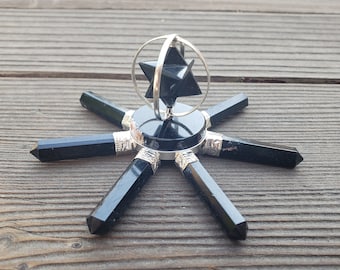 FULL BLACK TOURMALINE Spinning Merkaba Energy Generator Natural Gemstone