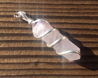 ROSE QUARTZ Spiral Wire Wrapped Pencil Point Pendant Gemstone