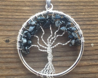 SNOWFLAKE OBSIDIAN Tree Of Life Wire Wrapped Pendant Stone Natural Gemstone
