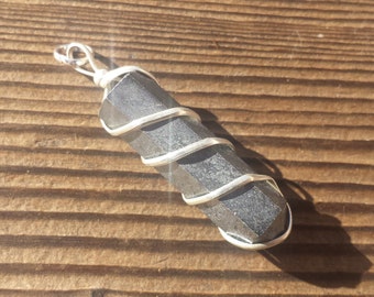 HEMATITE Spiral Wire Wrapped Pencil Point Pendant Gemstone