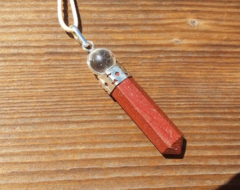 RED JASPER 2 Stone Crystal Point Pendant With Quartz Sphere and Cord Stone Natural Gemstone