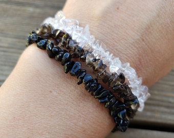 BANISH BAD ENERGY Natural Stone Gemstone Stretchy Chip Bracelet Set